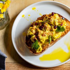 Coronation chicken open sandwich