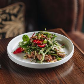 Roasted allotment salad, pumpkin seeds, basil dressing