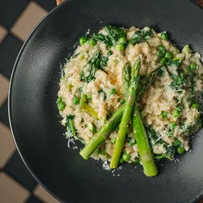 Asparagus, pea & spinach risotto, lemon, parsley