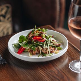 Roasted allotment salad, pumpkin seeds, basil dressing