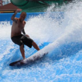 The FlowRider at Planet Hollywood Las Vegas. With FlowRider’s waveform technology, riders should have no fear of wiping out, as the surface is designed to absorb the energy of impacts.