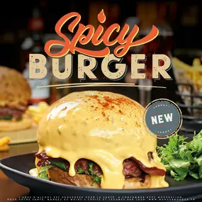 Le Spicy Burger, un délice pour les amateurs de sensations fortes, est un burger audacieux garni d'un cheddar dégoulinant sur le chapeau. Ce mélange irrésistible de saveurs épicées et de fromage fondant offre une explosion de plaisir gustatif. Préparez-vous à une expérience gourmande intense avec ce burger généreux et plein de caractère.