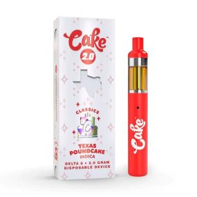 Sweet flavor of the Cake 2.0 Texas Pound Cake Indica disposable vape.