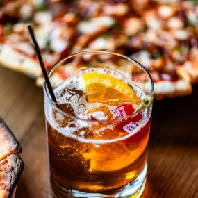Maple Old Fashioned and BBQ Chicken Flatbread