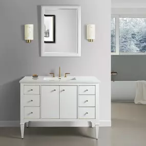 If you are someone who loves a contemporary and modern design but still really loves the classic traditional look for your bathroom vanity, a transitional vanity is a great choice for you. Transitional bathroom vanities are where traditional and contemporary meet offering you a simple, clean look that is stylistically subdued but doesn’t lack decorative style. All of our transitional vanity collections have coordinating pieces like mirrors, medicine cabinets, valets and storage cabinets to compl