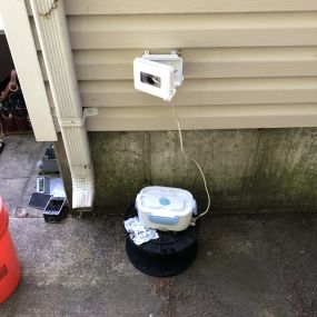 Malfunctioning GFCI device in the backyard. No problem! We removed existing and install new electrical products. Leviton WR (weather-resistant) GFCI device, Hubbell electrical box and expandable cover plate. All white in color.