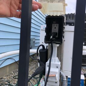 Removed existing and installed a new electrical exterior WR (weather-resistant) GFCI device. Client wanted to keep the existing WR bubble cover.