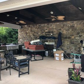 Removed existing and install to new Hunter ceiling fans. What a beautiful outdoor living area.