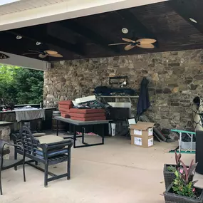 Removed existing and install to new Hunter ceiling fans. What a beautiful outdoor living area.