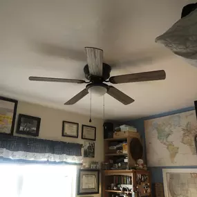 Installed this new beautiful ceiling fan/light. Harbor Breeze is the manufacture. They make such beautiful electrical product. Large selection and readily available.