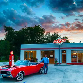 Front view of Digital Strike - Targeted Marketing office with vintage car and president Chris Westmeyer