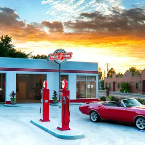 Front view of Digital Strike - Targeted Marketing office with vintage car