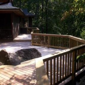 Spacious pressure treated deck on the Saluda river in Columbia, SC.