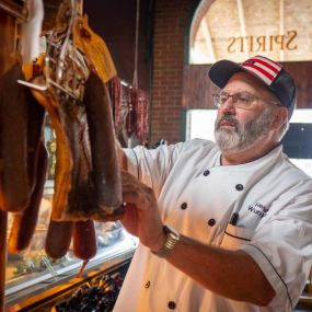 Wurstmeister Mike checking his summer sausage