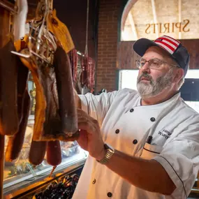 Wurstmeister Mike checking his summer sausage