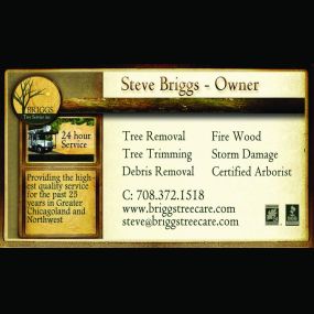 Business Card for Briggs Tree Service in Lansing Illinois