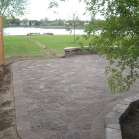 New Belgard Mega Arbel patio and seat on Jimmerson Lake in Angola, IN..