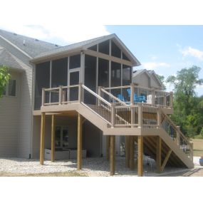 New screened porch, with new TimberTech XLM deck, and TimberTech Radiance Rail in Leo, IN