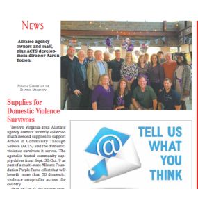 The Connection Newspaper highlighted local Allstate agents volunteerism for ACTS Domestic Violence victim support.