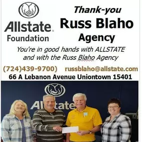 Allstate Helping Hands Grant for Uniontown Lions Club. My office has procurred over 20,000  Thru The Allstate Helping Hands Programfor the lions Club over the last 20plus years !