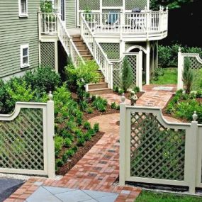 Serene brick and bluestone patio in Sudbury, MA.