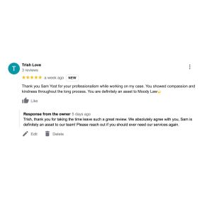 Google review of Moody Law, P.A. | Lakeland, FL