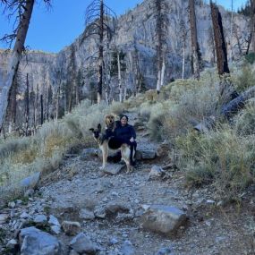 Our staff member, Emily loves to go hiking with her German Shepherd named Shadow. They enjoy taking in the beauty of nature of our surrounding mountains.