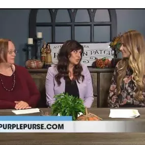 Shonie speaking on TV for Allstate Foundation Purple Purse Program providing a financial empowerment curriculum and funds for domestic violence survivors.