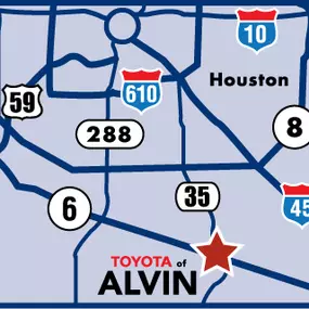 Toyota of Alvin is located near Houston, Texas.