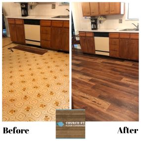 Kitchen flooring installation: Before and After