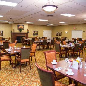 Meals are served in our spacious dining room, and a private family dining room where residents can share a meal with guests in a more intimate setting. Weekly menus are created by our in-house chef.