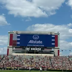 Our Allstate agency was proud to participate at the University of South Carolina football game on Saturday, September 17th. One lucky student was picked at random to kick a field goal in hopes of winning $1,000 from the Allstate Foundation.