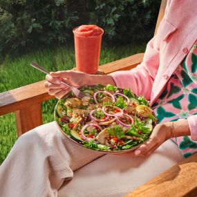 Mediterranean Chicken Greens with Grains & Frozen Strawberry Lemonade