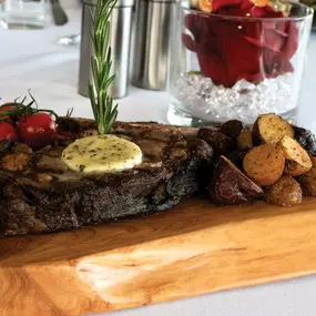 Steak dinner at Homestretch Steakhouse in Harrah's Hoosier Park.