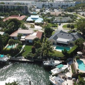 Aerial view of a Florida neighborhood on the water