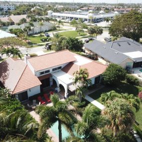 Aerial view of roofs in a neighborhood