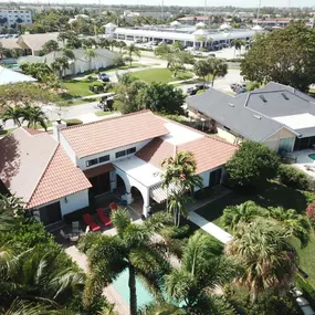 Aerial view of roofs in a neighborhood