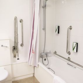 Premier Inn accessible bathroom with lowered bath