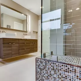 A floating vanity in the bathroom can make the space feel bigger.