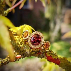 18 karaat gouden ring met toeramlijn en diamant en citrien
wolters juwelen hand gemakt sieraden