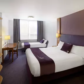 Premier Inn twin room with double bed and single sofa bed