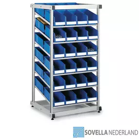 Het Treston modulaire 2Bin opslagrek is ideaal voor het opslaan van goederen volgens het 2Bin principe. Op slechts 1m2 word een efficiënte opslag gerealiseerd. 

De opslagstelling kan worden geleverd met diverse bakken, is flexibel inzetbaar en aanpasbaar naar wens. Bouw de opstelling door. De afmeting van de stelling is 100 x 100 x 210 cm.