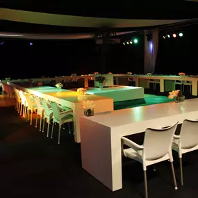 aankleding feest bedrijfsloods voor een mooi groot feest, naast de catering kunnen we ook het hele feest voor u organiseren, Tent, meubilair, aankleding, licht en geluid, toiletvoorziening, en nog veel meer!