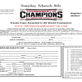 Tournament of Champions All American Karate Cup!
Karate Cup Awarded to All Grand Champions - Resister Online!
www.AllAmericanKarateCup.com
Where: Maple Grove High School -- 9800 Fernbrook Ln N Maple Grove, MN 55369
Take a look at the Sunday Schedule and the divisions.