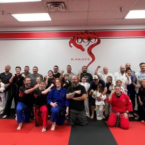 Check out all the dads working hard with their karate ninjas!