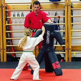 At Dojo Karate, it's fun to put our moves to some {semi} practical use on Bob!