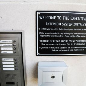 Intercom at our Cedar Rapids office entrance