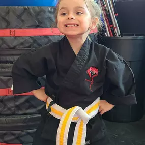 That smile says it all, Sofia is so excited to be our newest member of the Master's Club. Welcome, Sofia!! #futureblackbelt #karate #focus #dojostrong