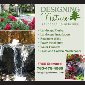 Designing Nature Landscaping Services specializes in a large variety of outdoor living services including landscape design, landscape installation, retaining walls, and much more.