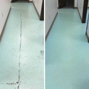 Before and after pictures of an incredible vinyl floor cleaning in Tipton IN!